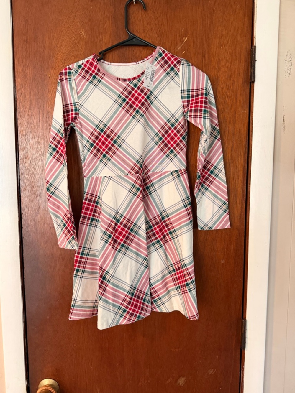 The Children's Place Red, Green & Cream Plaid Girls Long Sleeve Dress